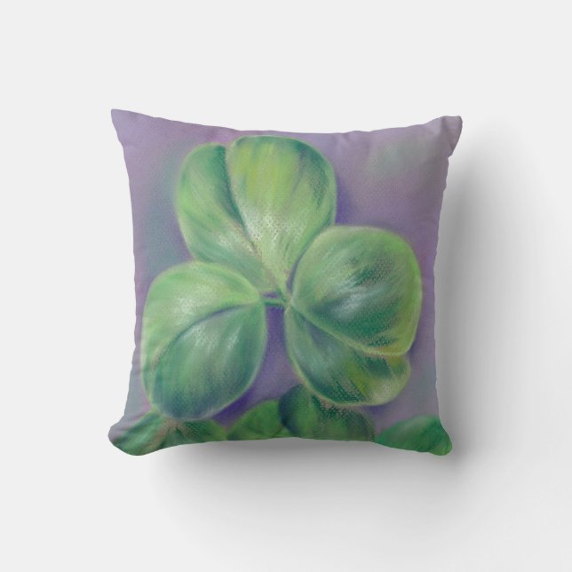 Coussin Shamrocks de Clover vert sur Purple Pastel Art (Recto)