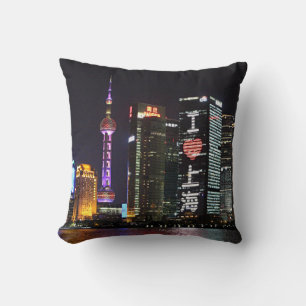 Coussin Shanghai à la nuit, photo colorée,