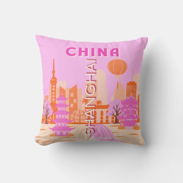 Coussin Shanghai Chine Rose Voyage Art (Recto)
