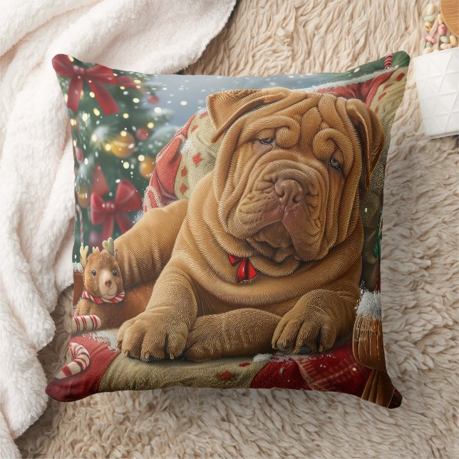 Coussin Shar Pei Chien Festif de Noël (Couverture)