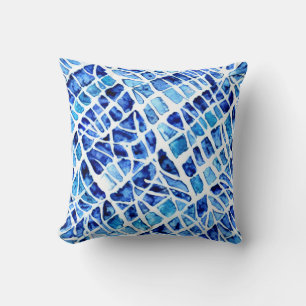 Coussin Shards Aquarelle indigo bleu abstrait motif