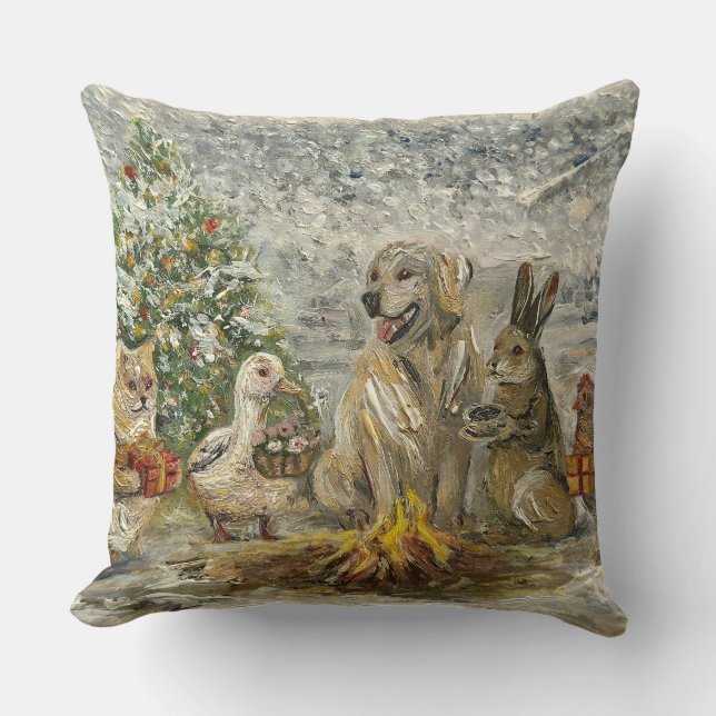 Coussin Shared Warmth Whimsical Farmhouse Animals Campfire (Recto)