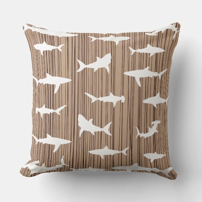 Coussin Shark Fishing Frenzy Wood Texture Beach Bar (Recto)