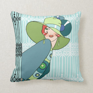 Coussin Shelby, Madame des années 1920 en Aqua et Teal