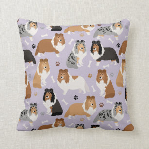 Coussin Sheltie Bones and Paws Throw Pillow