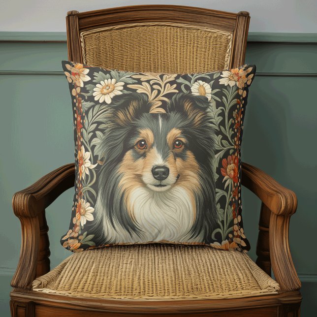 Coussin Sheltie or Collie Dog in William Morris Style (Créateur téléchargé)