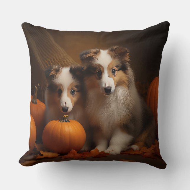 Coussin Shetland Sheepdog Chiot Chiot Automne Citrouille d (Recto)