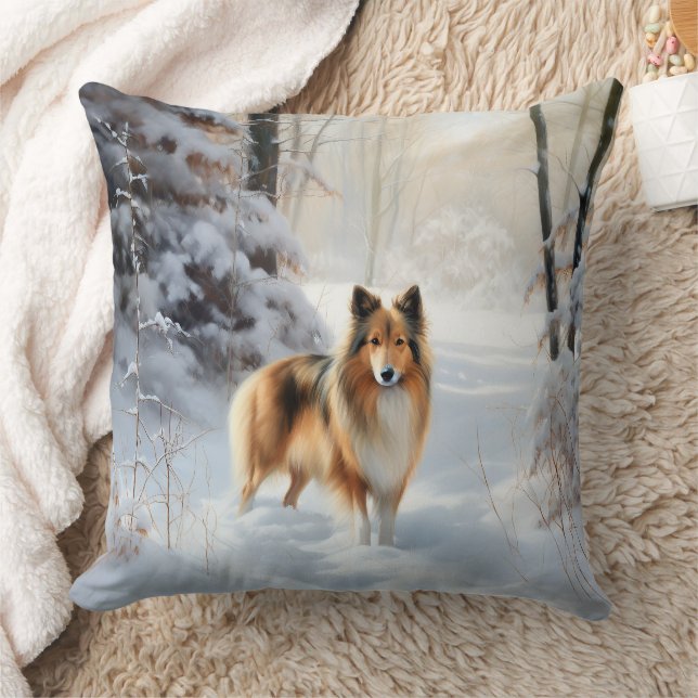 Coussin Shetland Sheepdog Qu'il neige Noël (Couverture)