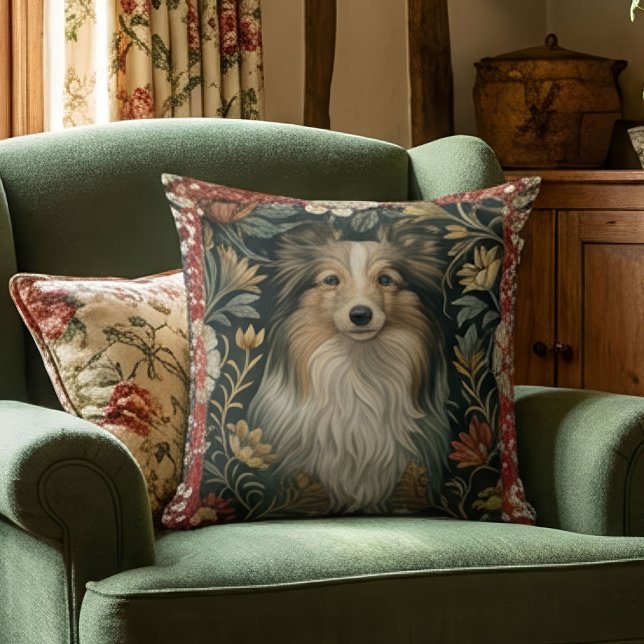 Coussin Shetland Sheepdog Sheltie Vintage William Morris (Créateur téléchargé)
