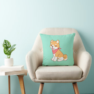 Coussin Shiba Inu, chien coquelet mignon, en vert