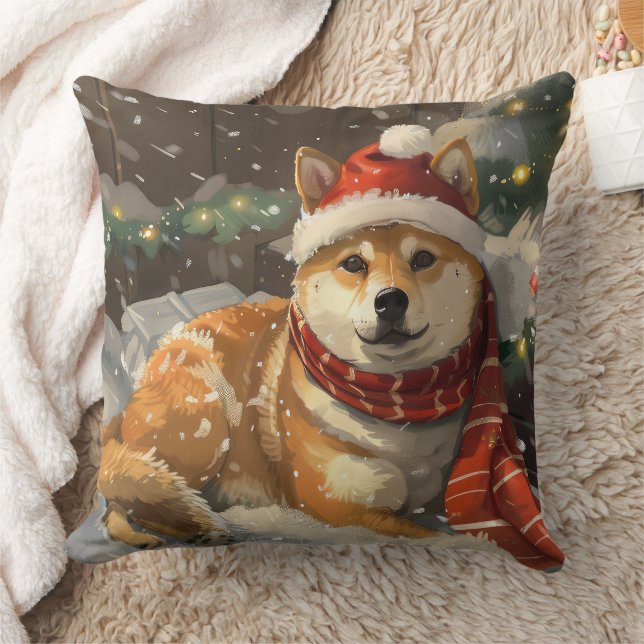 Coussin Shiba Inu Chien Fête de Noël (Couverture)