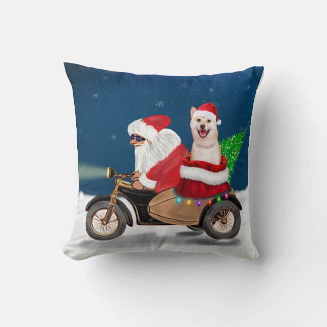 Coussin Shiba Inu Chien Noël Père Noël (Recto)
