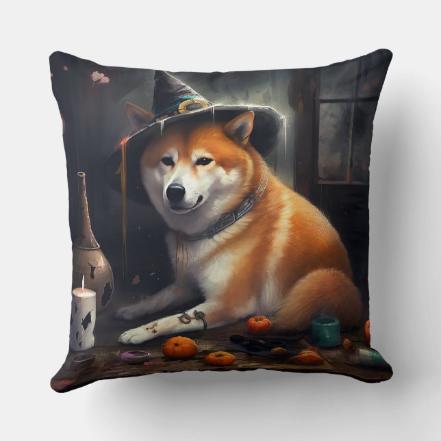 Coussin Shiba Inu Citrouilles Halloween effrayant (Verso)