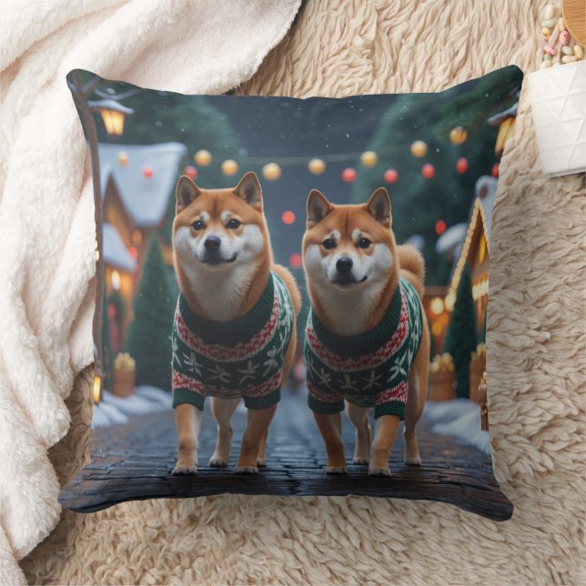 Coussin Shiba Inu Dogs Christmas Snow Holiday (Couverture)