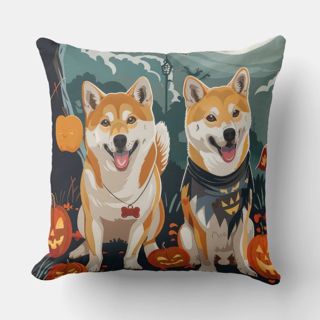 Coussin Shiba Inu Halloween Éffrayant (Recto)