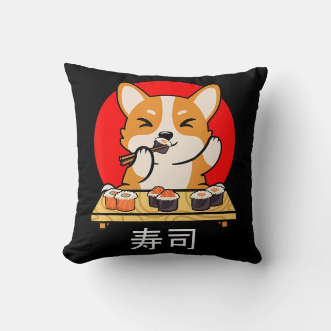 Coussin Shiba Inu mange Sushi Kawaii Neko Cadeau Anime (Recto)