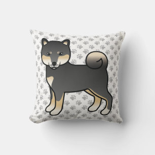 Coussin Shiba Inu noir et feu, Chien de dessin animé et pa