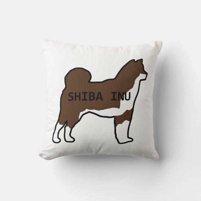 Coussin Shiba Inu nom silhouette rouge sésame (Recto)