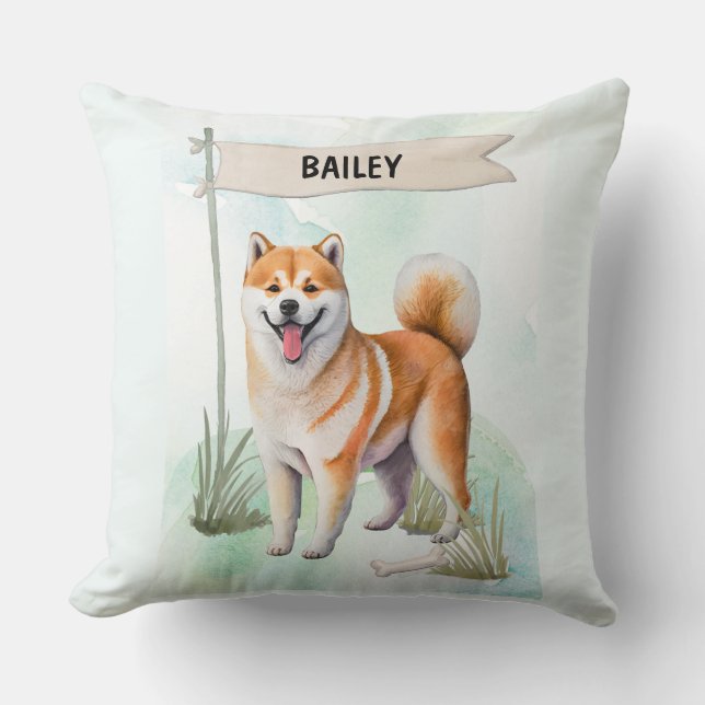 Coussin Shiba Inu Watercolor Personalized Dog (Recto)