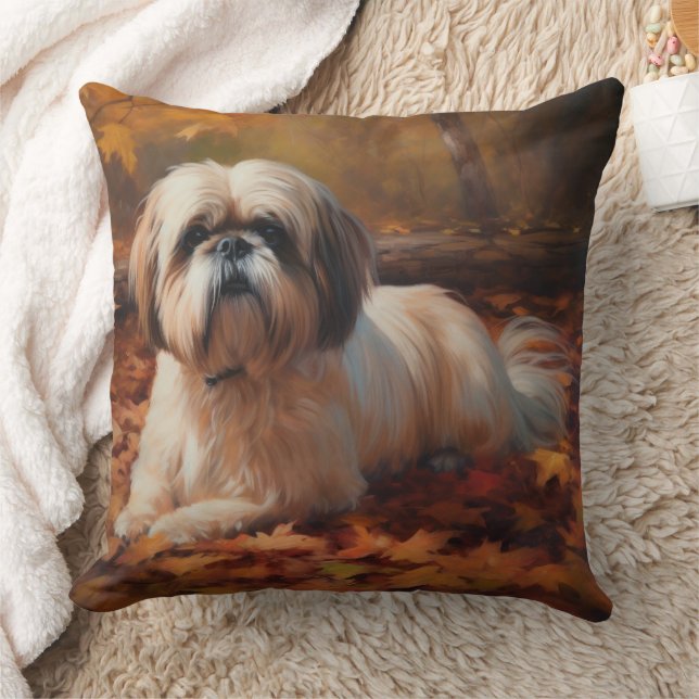 Coussin Shih Tzu à l'automne Feuilles automne Inspire (Couverture)