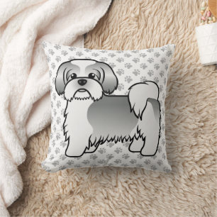 Coussin Shih Tzu argent et blanc Chien de dessin animé mig