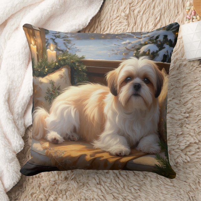 Coussin Shih Tzu avec les lumières de Noël (Couverture)
