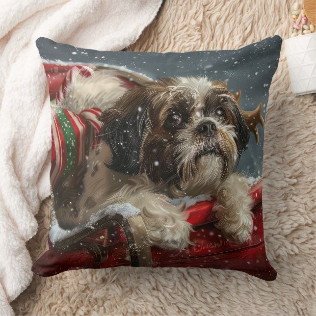Coussin Shih Tzu Chien Festif de Noël (Couverture)