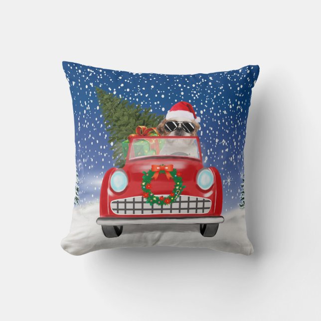 Coussin Shih Tzu Chien Voiture De Conduite En Neige Noël (Recto)