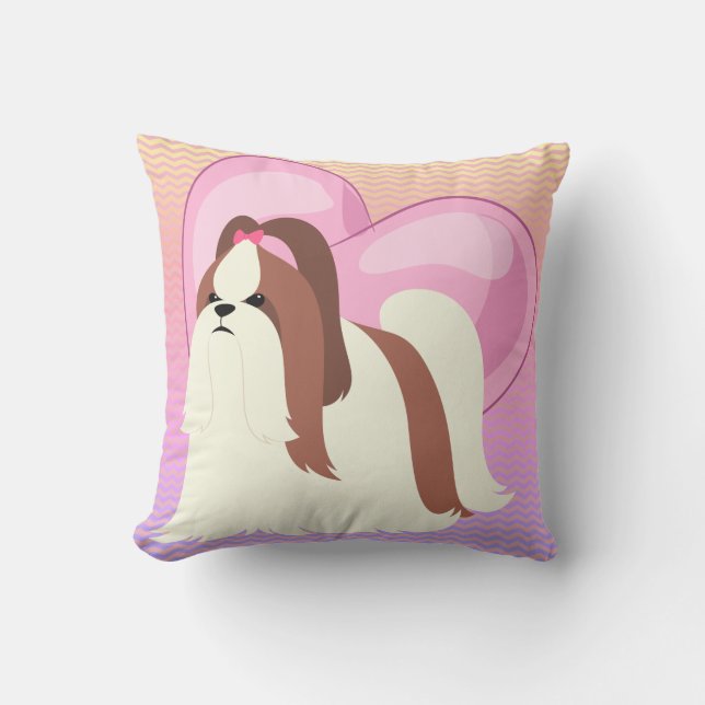 Coussin Shih Tzu et Cœur Rose (Recto)