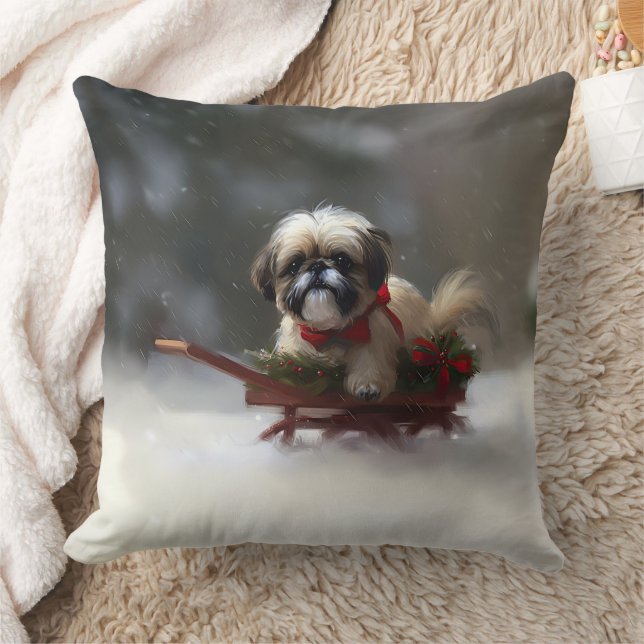 Coussin Shih Tzu Noël neige hiver (Couverture)