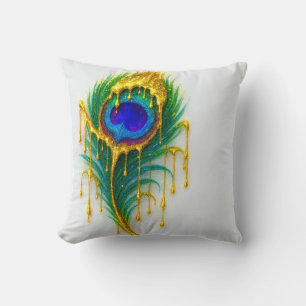 Coussin Shimmer Gold Drip Beauty Glam Plume de Paon