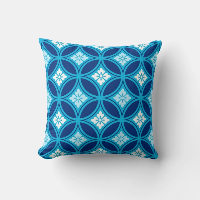 Coussin Shippo à motif floral, bleu indigo profond (Recto)