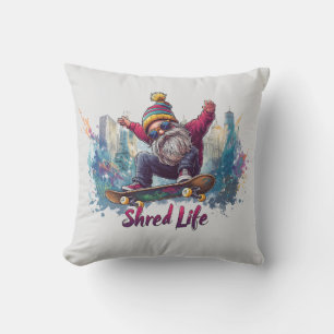 Coussin Shred Life - Cool Skateboard Gnome