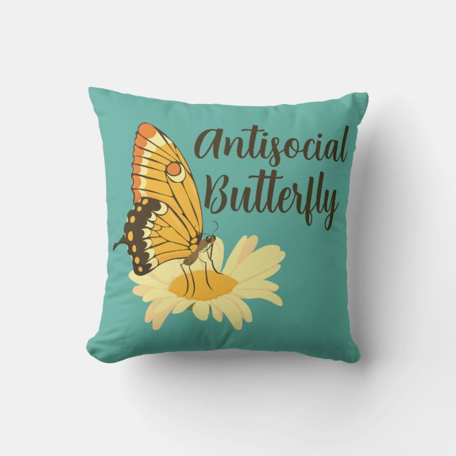 Coussin Shy Introvert esthétique Antisocial Butterfly (Recto)