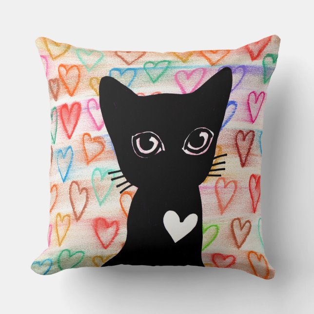 Coussin Si vous aimez les chats noirs - coeurs pour vous (Recto)