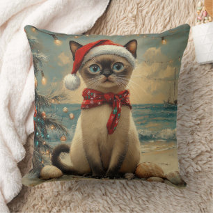 Coussin Siamese Chat Christmas Plage Vintage