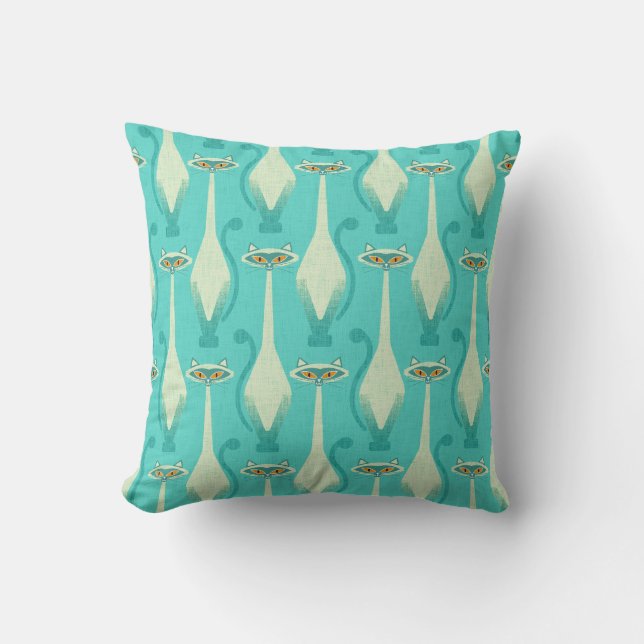 Coussin Siamese curious cat - turquoise et orange (Recto)