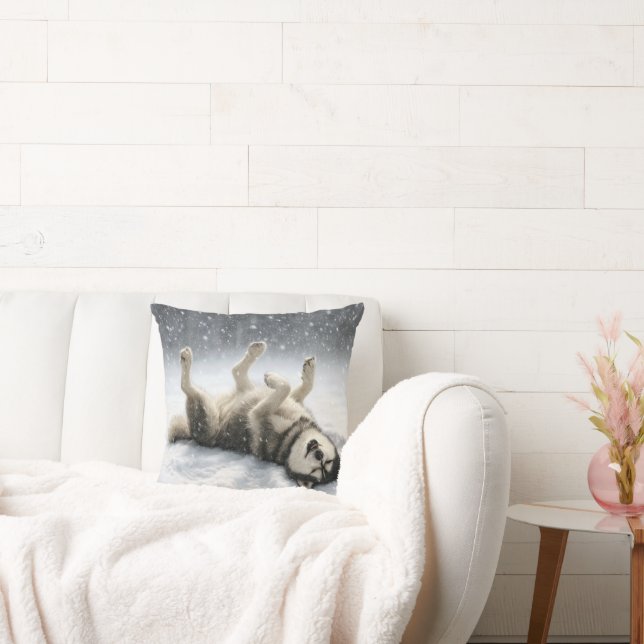 Coussin Siberian Huskey Creating a Snow Angel (Canapé)
