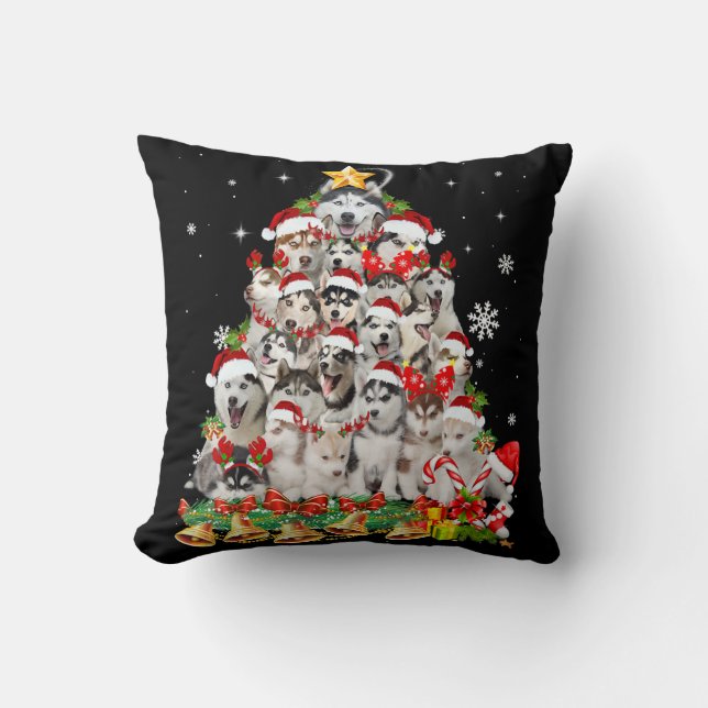 Coussin Sibérie des lumières des arbres de Noël | chien xm (Recto)