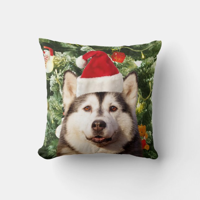Coussin Sibérie Husky Arbre de Noël Ornements Snowman (Recto)