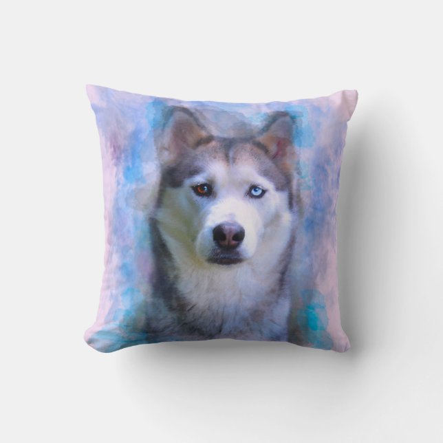 Coussin Sibérie Husky Dog Eau Couleur Art Peinture (Recto)