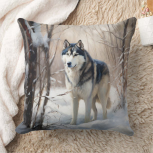 Coussin Sibérien Husky Laisser Neige Noël
