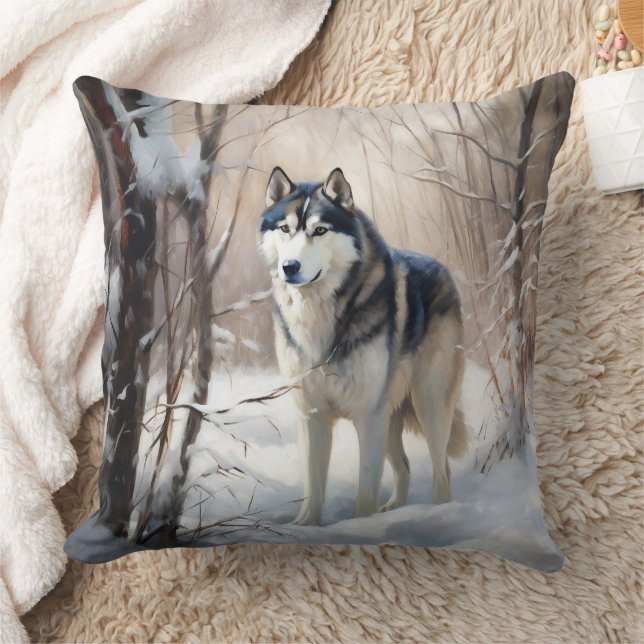 Coussin Sibérien Husky Laisser Neige Noël (Couverture)