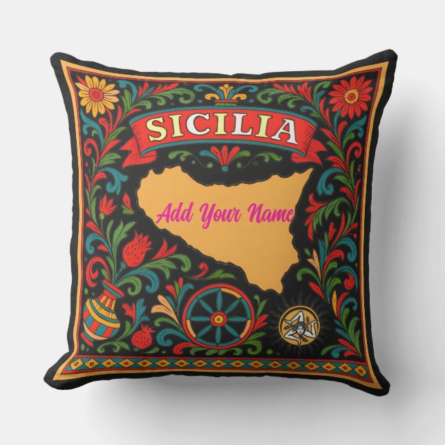 Coussin Sicilia Sicilian Design Tile (customize with name) (Recto)