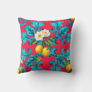 Coussin sicilien, été, citron, mosaïque, rose,