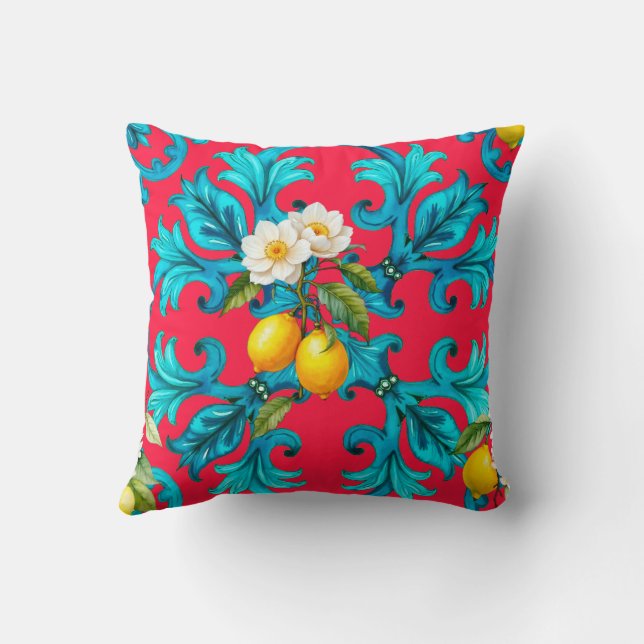 Coussin sicilien, été, citron, mosaïque, rose, (Verso)