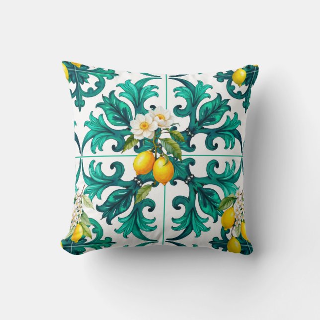Coussin sicilien, été, citron, mosaïque, vert, (Recto)