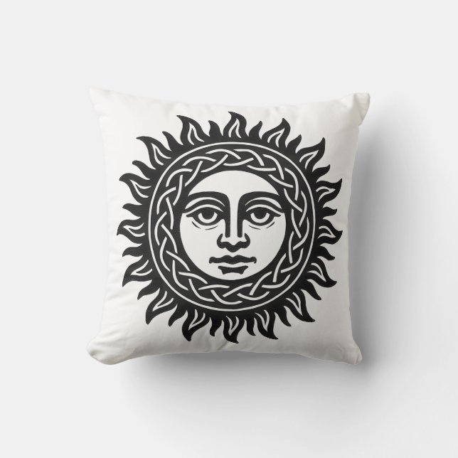 Coussin Sigil Visage Solaire – Tee Emblème Soleil Noir (Recto)