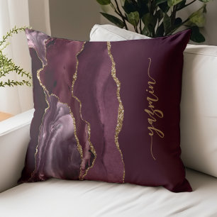 Coussin Signature personnalisée Bourgogne Rouge Agate doré
