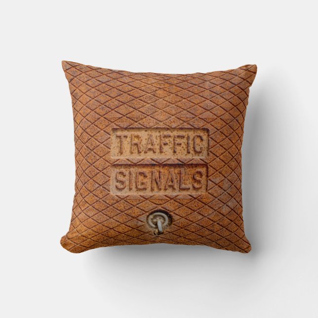 Coussin Signaux de trafic en rouille (Recto)